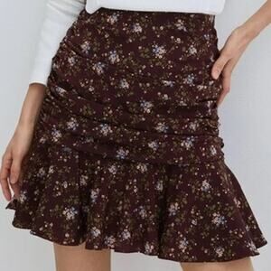 Veronica Beard NWT Merlot Multi Floral Print Taras Silk Ruched Mini Skirt Size 4